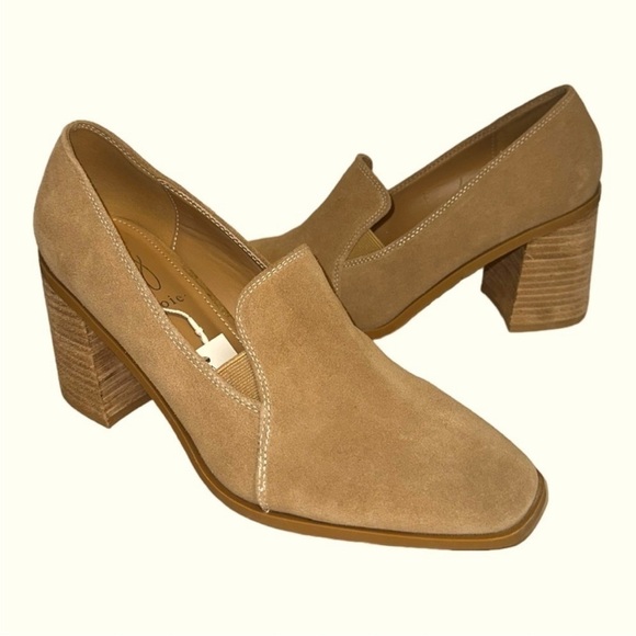NEW NWT | JOIE Wevenly Suede Loafers Block Heels Shoes Tan 9.5 - Picture 1 of 16